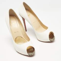 مملوكة مسبقًا Christian Louboutin White Leather New Very Privé Peep Toe Platform Pumps Size 38.5