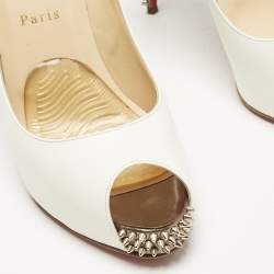 مملوكة مسبقًا Christian Louboutin White Leather New Very Privé Peep Toe Platform Pumps Size 38.5