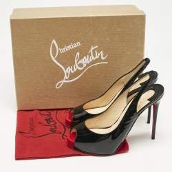 Pre Owned Christian Louboutin Black Patent Leather Private Number Peep Toe Pumps Size 36.5