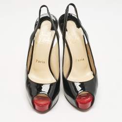 Pre Owned Christian Louboutin Black Patent Leather Private Number Peep Toe Pumps Size 36.5