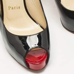 Pre Owned Christian Louboutin Black Patent Leather Private Number Peep Toe Pumps Size 36.5