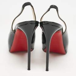 Pre Owned Christian Louboutin Black Patent Leather Private Number Peep Toe Pumps Size 36.5