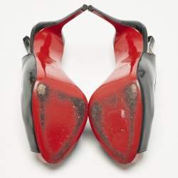 Pre Owned Christian Louboutin Black Patent Leather Private Number Peep Toe Pumps Size 36.5