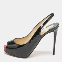 Pre Owned Christian Louboutin Black Patent Leather Private Number Peep Toe Pumps Size 36.5