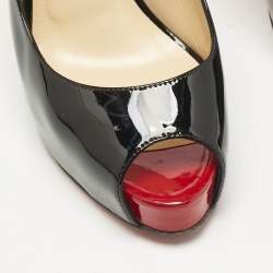 Pre Owned Christian Louboutin Black Patent Leather Private Number Peep Toe Pumps Size 36.5