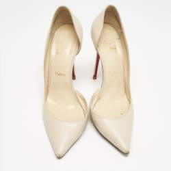 Christian Louboutin Cream Leather Iriza Pointed Toe D'orsay Pumps Size 39.5
