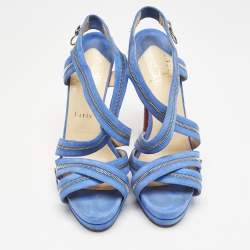 Christian Louboutin Blue Suede Rodita Zipper Detail Platform Sandals Size 38