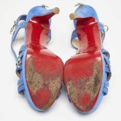 Christian Louboutin Blue Suede Rodita Zipper Detail Platform Sandals Size 38