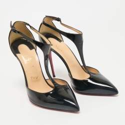 Christian Louboutin Black Patent Leather J String T-Strap Pumps Size 39.5