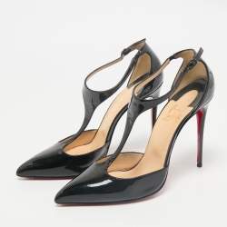 Christian Louboutin Black Patent Leather J String T-Strap Pumps Size 39.5