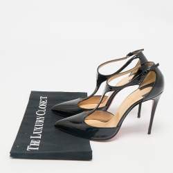 Christian Louboutin Black Patent Leather J String T-Strap Pumps Size 39.5
