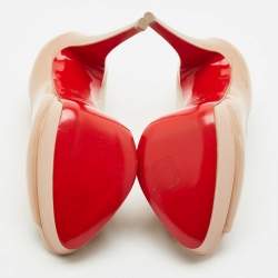 Pre Owned Christian Louboutin Beige Patent Leather Lady Peep Toe Pumps Size 38.5