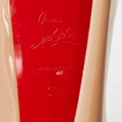Pre Owned Christian Louboutin Beige Patent Leather Lady Peep Toe Pumps Size 38.5