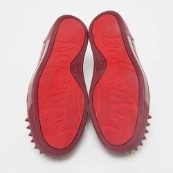 Christian Louboutin Burgundy Patent Leather Louis Junior Spikes Lace Up Sneakers Size 35
