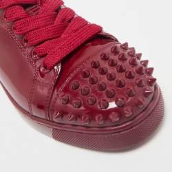 Christian Louboutin Burgundy Patent Leather Louis Junior Spikes Lace Up Sneakers Size 35