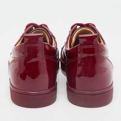 Christian Louboutin Burgundy Patent Leather Louis Junior Spikes Lace Up Sneakers Size 35