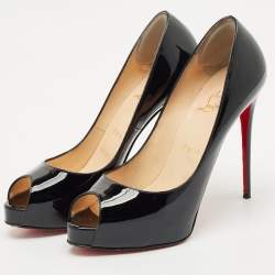Pre Owned Christian Louboutin Black Patent Leather New Very Prive Peep Toe Pumps Size 39.5