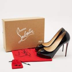 Pre Owned Christian Louboutin Black Patent Leather New Very Prive Peep Toe Pumps Size 39.5