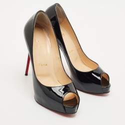 Pre Owned Christian Louboutin Black Patent Leather New Very Prive Peep Toe Pumps Size 39.5