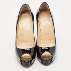 Pre Owned Christian Louboutin Black Patent Leather New Very Prive Peep Toe Pumps Size 39.5
