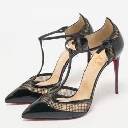 Pre Owned Christian Louboutin Black Patent Leather and Mesh Mrs. Early Pumps Size 40.5