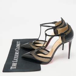 Pre Owned Christian Louboutin Black Patent Leather and Mesh Mrs. Early Pumps Size 40.5