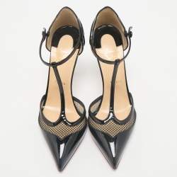 Pre Owned Christian Louboutin Black Patent Leather and Mesh Mrs. Early Pumps Size 40.5