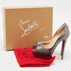 Christian Louboutin Grey/Blue Python Lady Peep Toe Pumps Size 38.5