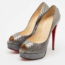 Christian Louboutin Grey/Blue Python Lady Peep Toe Pumps Size 38.5