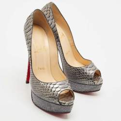 Christian Louboutin Grey/Blue Python Lady Peep Toe Pumps Size 38.5