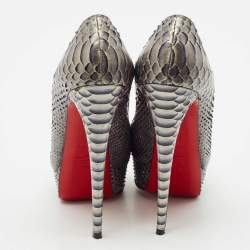 Christian Louboutin Grey/Blue Python Lady Peep Toe Pumps Size 38.5