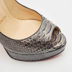 Christian Louboutin Grey/Blue Python Lady Peep Toe Pumps Size 38.5