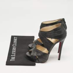 Christian Louboutin Black Pleated Leather Kashou Ankle-Strap Sandals Size 38
