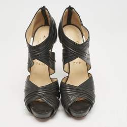 Christian Louboutin Black Pleated Leather Kashou Ankle-Strap Sandals Size 38