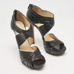 Christian Louboutin Black Pleated Leather Kashou Ankle-Strap Sandals Size 38