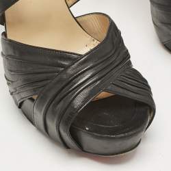 Christian Louboutin Black Pleated Leather Kashou Ankle-Strap Sandals Size 38