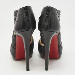 Christian Louboutin Black Pleated Leather Kashou Ankle-Strap Sandals Size 38