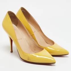 Christian Louboutin Yellow Patent Leather Pigalle Pointed Toe Pumps Size 38.5