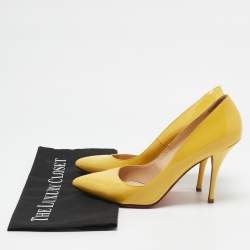 Christian Louboutin Yellow Patent Leather Pigalle Pointed Toe Pumps Size 38.5