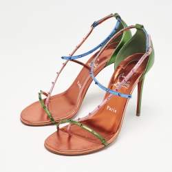 Christian Louboutin Metallic Multicolor Leather Riojana Spikes Sandals Size 38.5