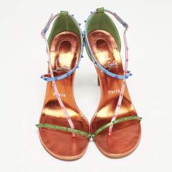 Christian Louboutin Metallic Multicolor Leather Riojana Spikes Sandals Size 38.5