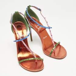 Christian Louboutin Metallic Multicolor Leather Riojana Spikes Sandals Size 38.5