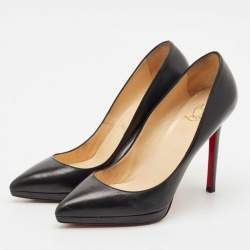 Christian Louboutin Black Leather Pigalle Plato Pointed Toe Pumps Size 37.5