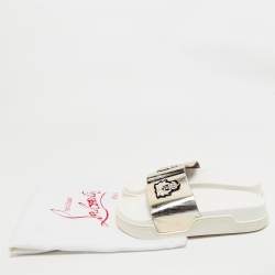 Christian Louboutin Silver Leather Crown Beau Slide Sandals Size 40