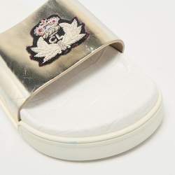 Christian Louboutin Silver Leather Crown Beau Slide Sandals Size 40