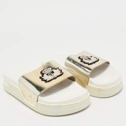 Christian Louboutin Silver Leather Crown Beau Slide Sandals Size 40