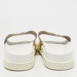 Christian Louboutin Silver Leather Crown Beau Slide Sandals Size 40