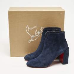 Christian Louboutin Navy Blue Suede Castarika Ankle Length Boots Size 38