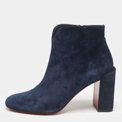 Christian Louboutin Navy Blue Suede Castarika Ankle Length Boots Size 38