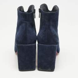 Christian Louboutin Navy Blue Suede Castarika Ankle Length Boots Size 38